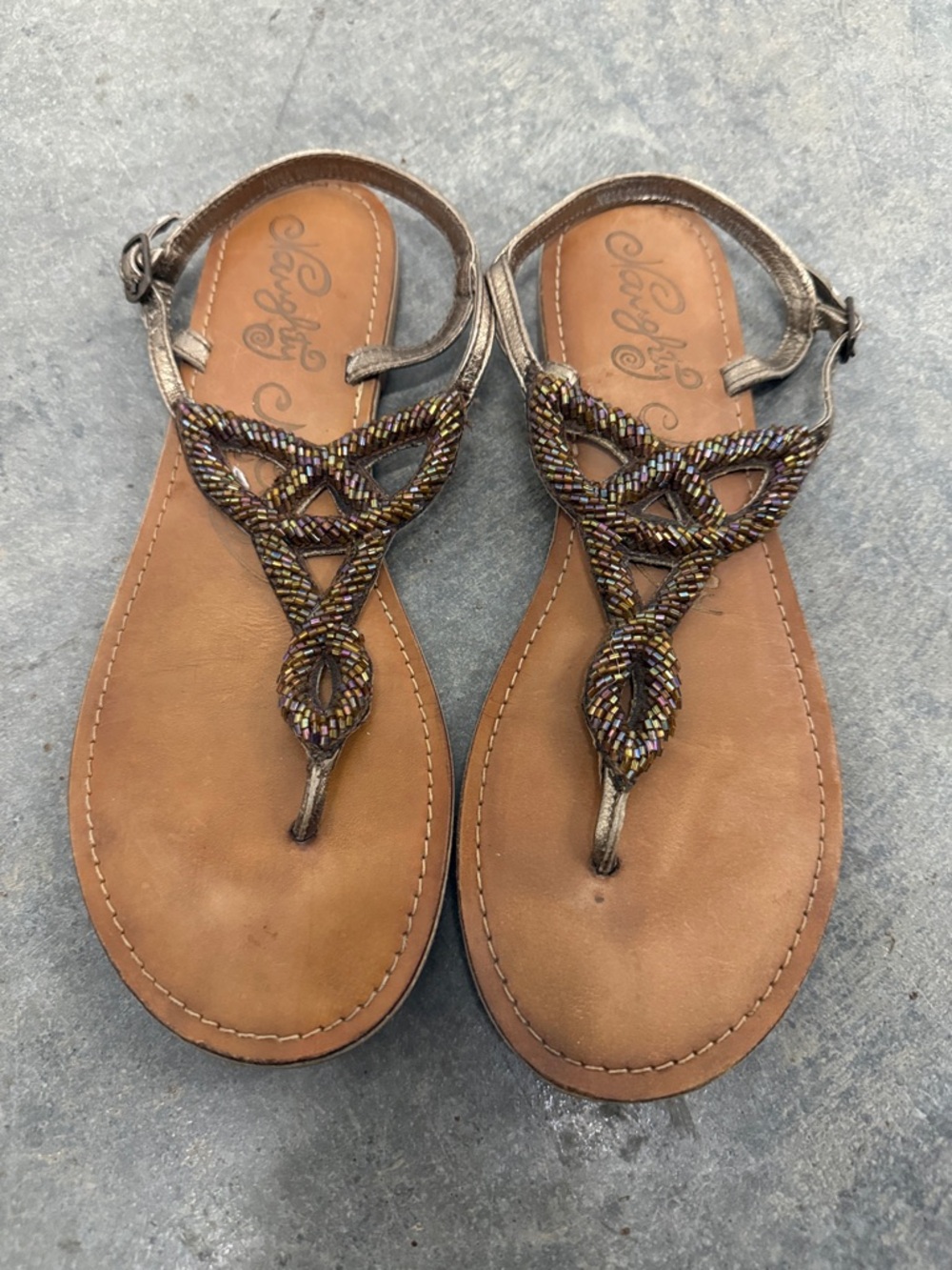 naughty monkey Bronze Metallic Beaded T-Strap Sandals